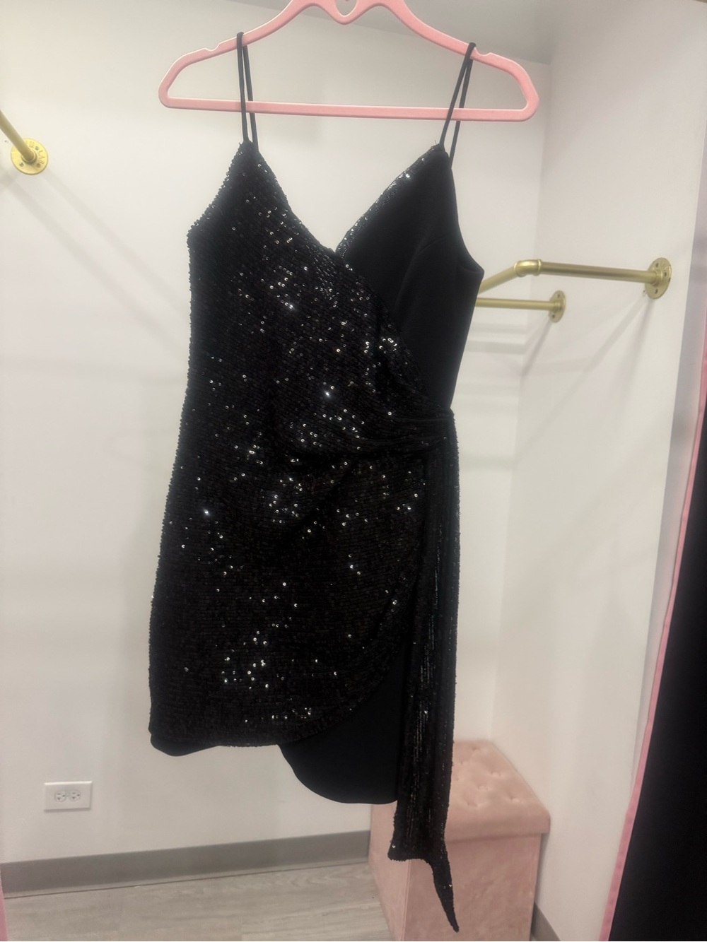 Black Sequin Wrap Mini Dress - Brand